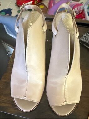 Vince Camuto Beige Open-Toe Slingback Mules